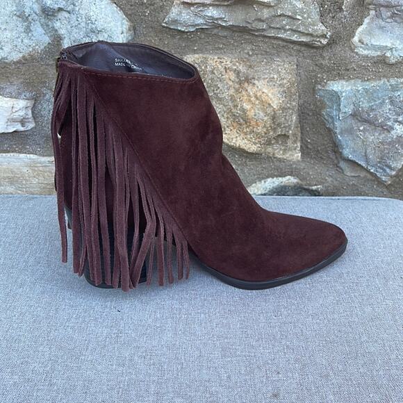 Madden Girl "Shaare" brown leather fringe ankle boots size 7.5B - Picture 1 of 12